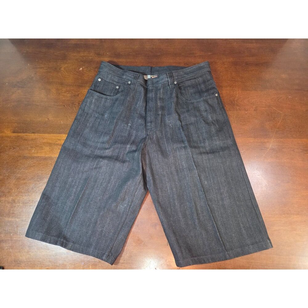 Rocawear Men’s 36 Denim Jean Shorts Wide Leg Dark Wash Streetwear Hip Hop